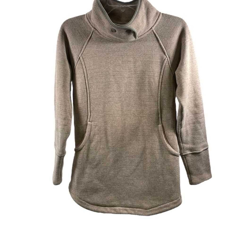 Prana Sand Color Long Sleeve Cowlneck Pullover Sweater Size XS